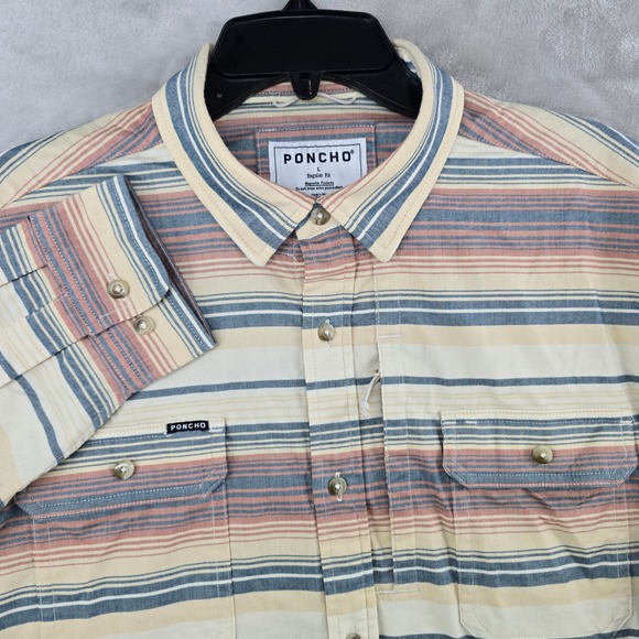 Poncho Pack Mule Flannel Shirt Mens Large Multicolor Striped Magnetic Pockets